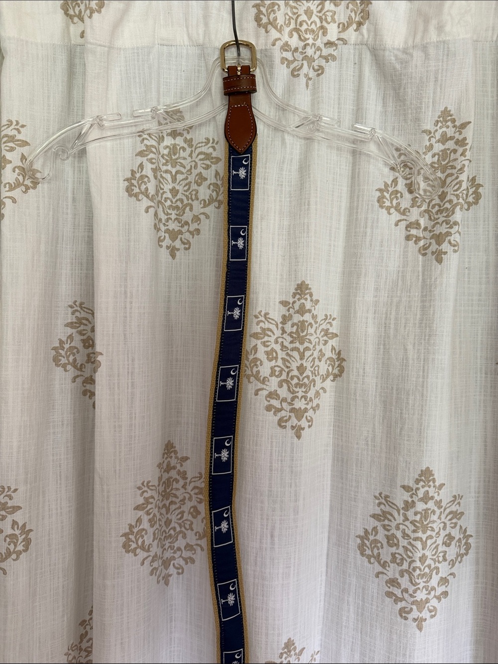Navy Webbed Belt with Brown Leather Trim